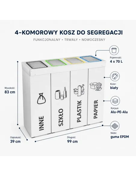 Kosz do segregacji DENEB 4x70L INOX | 4-komorowy pojemnik