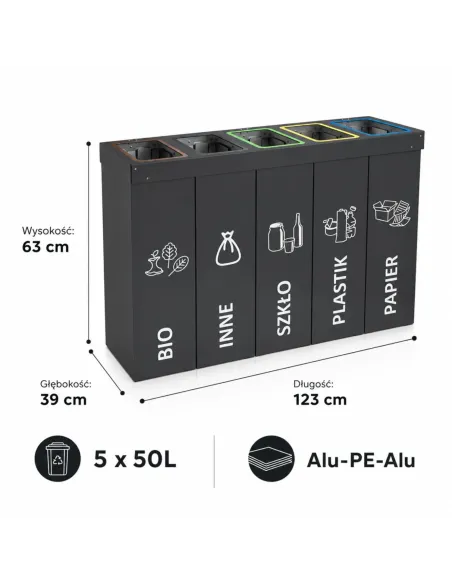 Kosz do segregacji DENEB 5x50L antracyt | 5-komorowy pojemnik