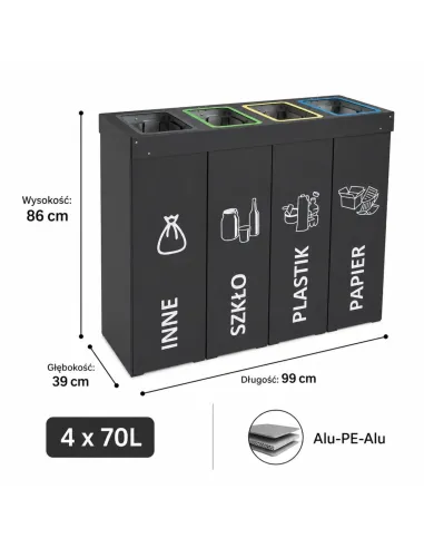 Kosz do segregacji DENEB 4x70L antracyt | 4-komorowy pojemnik