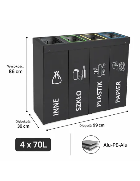Kosz do segregacji DENEB 4x70L antracyt | 4-komorowy pojemnik