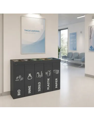 Kosz do segregacji DENEB 5x70L antracyt | 5-komorowy pojemnik