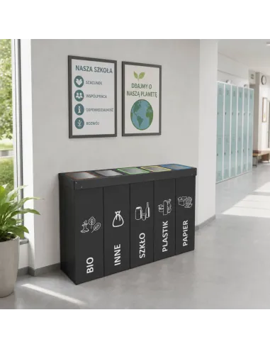 Kosz do segregacji DENEB 5x50L INOX antracyt | 5-komorowy pojemnik