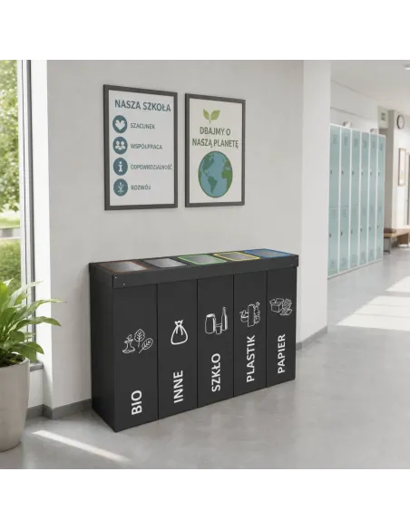 Kosz do segregacji DENEB 5x50L INOX antracyt | 5-komorowy pojemnik