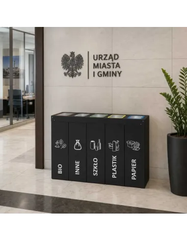 Kosz do segregacji DENEB 5x50L INOX antracyt | 5-komorowy pojemnik