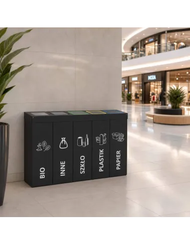 Kosz do segregacji DENEB 5x50L INOX antracyt | 5-komorowy pojemnik