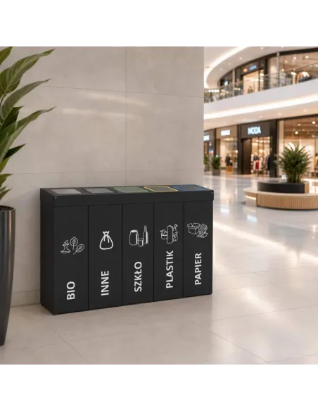 Kosz do segregacji DENEB 5x50L INOX antracyt | 5-komorowy pojemnik