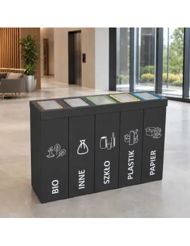 Kosz do segregacji DENEB 5x70L INOX antracyt | 5-komorowy pojemnik