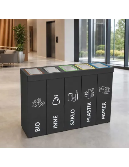 Kosz do segregacji DENEB 5x70L INOX antracyt | 5-komorowy pojemnik
