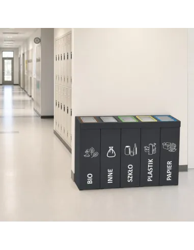 Kosz do segregacji DENEB 5x70L INOX antracyt | 5-komorowy pojemnik
