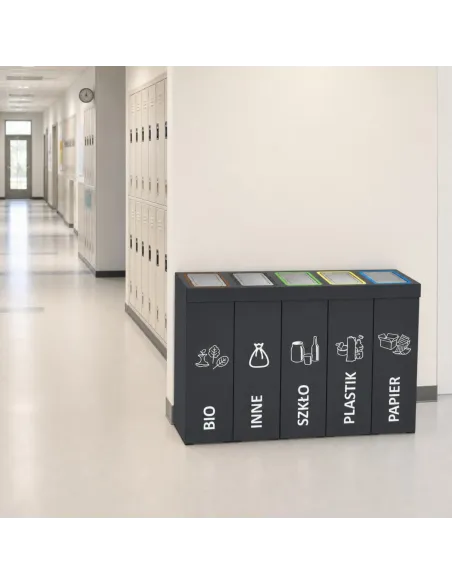 Kosz do segregacji DENEB 5x70L INOX antracyt | 5-komorowy pojemnik