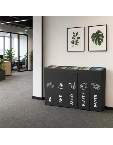 Kosz do segregacji DENEB 5x70L INOX antracyt | 5-komorowy pojemnik