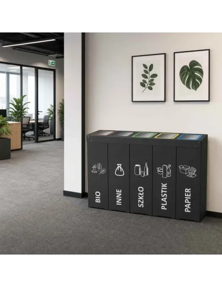Kosz do segregacji DENEB 5x70L INOX antracyt | 5-komorowy pojemnik