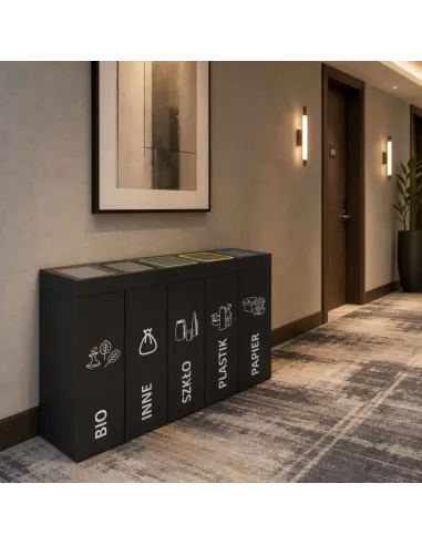Kosz do segregacji DENEB 5x70L INOX antracyt | 5-komorowy pojemnik