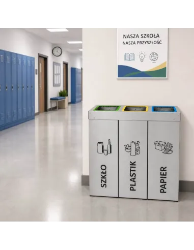 Kosz do segregacji DENEB 3x50L srebrny szczotkowany | 3-komorowy pojemnik