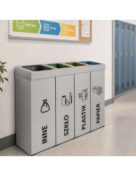 Kosz do segregacji DENEB 4x50L srebrny szczotkowany | 4-komorowy pojemnik
