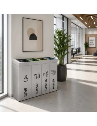 Kosz do segregacji DENEB 4x50L srebrny szczotkowany | 4-komorowy pojemnik