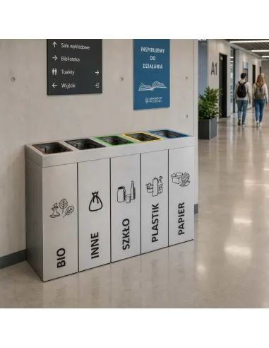Kosz do segregacji DENEB 5x50L srebrny szczotkowany | 5-komorowy pojemnik