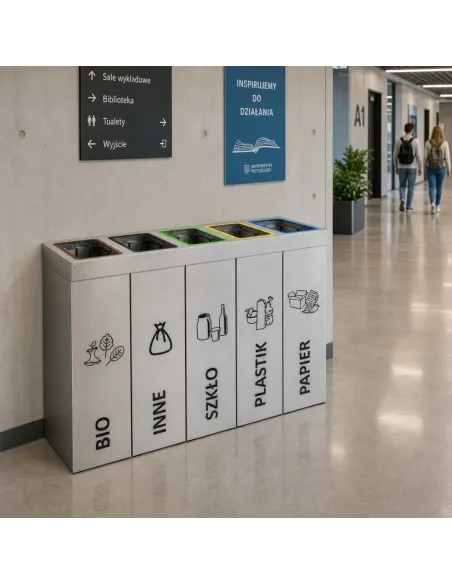 Kosz do segregacji DENEB 5x50L srebrny szczotkowany | 5-komorowy pojemnik