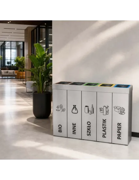 Kosz do segregacji DENEB 5x50L srebrny szczotkowany | 5-komorowy pojemnik