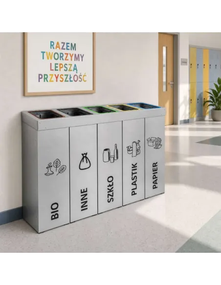 Kosz do segregacji DENEB 5x50L srebrny szczotkowany | 5-komorowy pojemnik