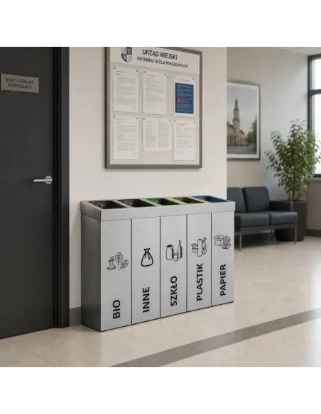 Kosz do segregacji DENEB 5x50L srebrny szczotkowany | 5-komorowy pojemnik