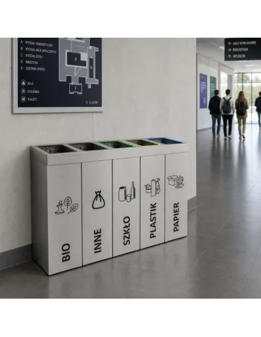 Kosz do segregacji DENEB 5x50L srebrny szczotkowany | 5-komorowy pojemnik