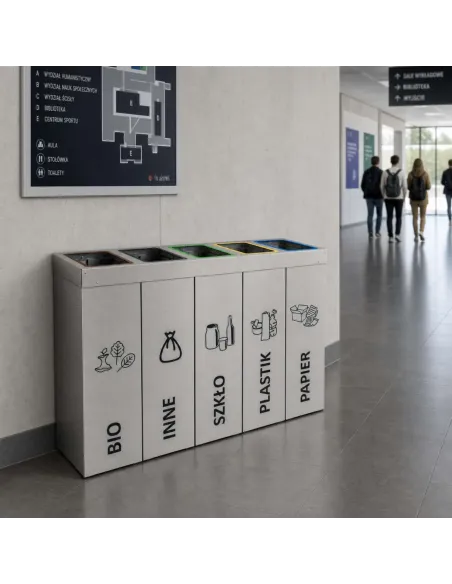 Kosz do segregacji DENEB 5x50L srebrny szczotkowany | 5-komorowy pojemnik