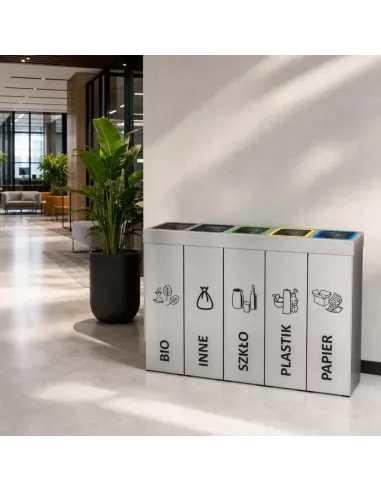 Kosz do segregacji DENEB 5x70L srebrny szczotkowany | 5-komorowy pojemnik