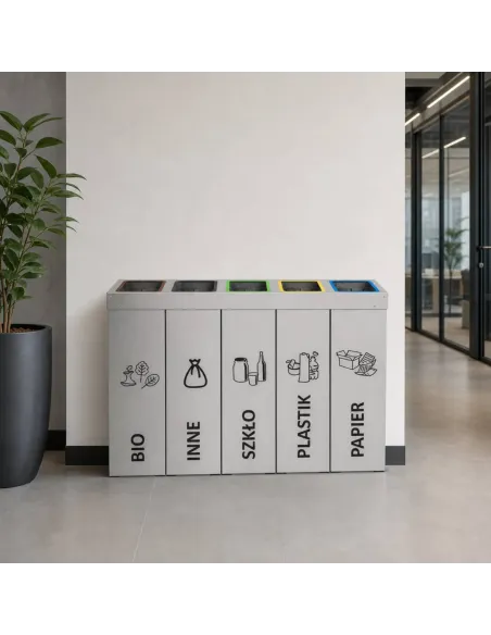 Kosz do segregacji DENEB 5x70L srebrny szczotkowany | 5-komorowy pojemnik