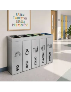 Kosz do segregacji DENEB 5x70L srebrny szczotkowany | 5-komorowy pojemnik 2