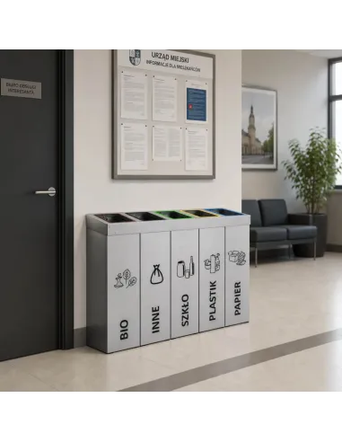 Kosz do segregacji DENEB 5x70L srebrny szczotkowany | 5-komorowy pojemnik