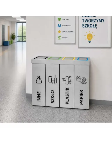 Kosz do segregacji DENEB 4x50L INOX srebrny szczotkowany | 4-komorowy pojemnik