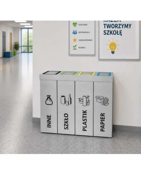 Kosz do segregacji DENEB 4x50L INOX srebrny szczotkowany | 4-komorowy pojemnik