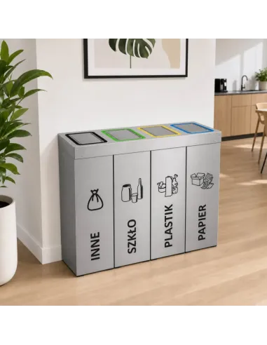 Kosz do segregacji DENEB 4x50L INOX srebrny szczotkowany | 4-komorowy pojemnik