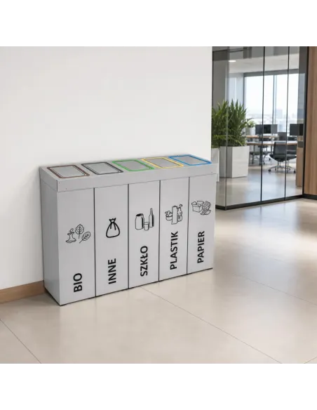 Kosz do segregacji DENEB 5x50L INOX srebrny szczotkowany | 5-komorowy pojemnik