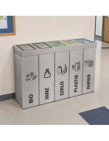 Kosz do segregacji DENEB 5x50L INOX srebrny szczotkowany | 5-komorowy pojemnik
