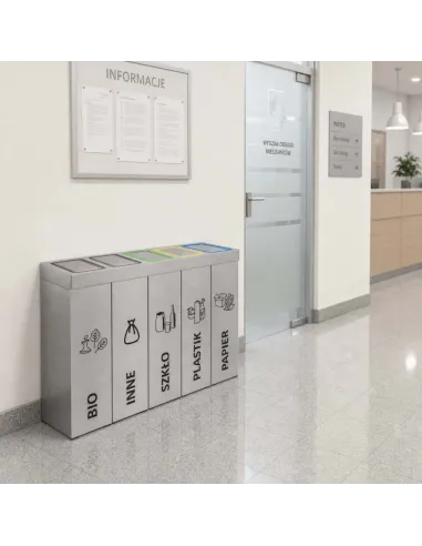 Kosz do segregacji DENEB 5x50L INOX srebrny szczotkowany | 5-komorowy pojemnik