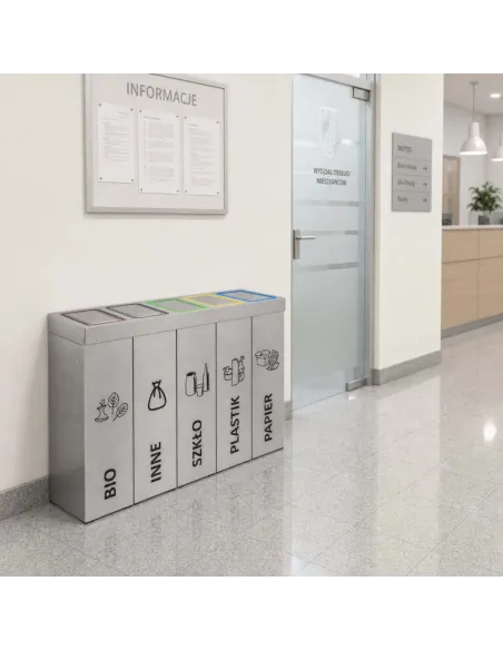 Kosz do segregacji DENEB 5x50L INOX srebrny szczotkowany | 5-komorowy pojemnik