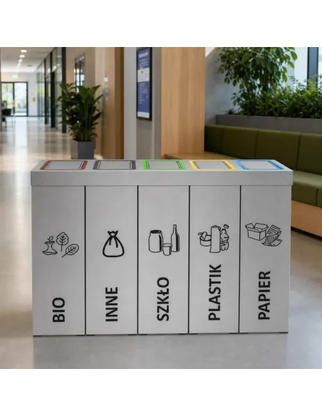 Kosz do segregacji DENEB 5x50L INOX srebrny szczotkowany | 5-komorowy pojemnik