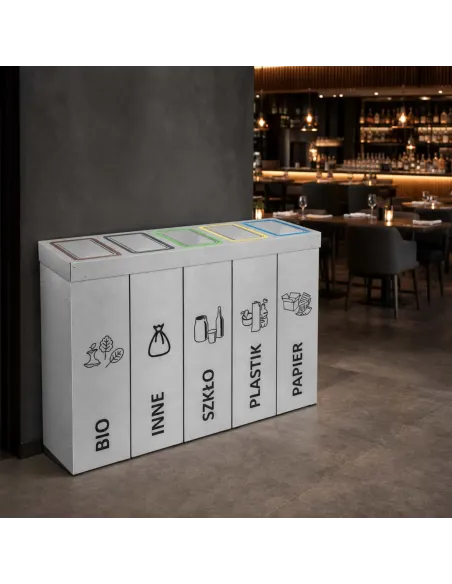 Kosz do segregacji DENEB 5x50L INOX srebrny szczotkowany | 5-komorowy pojemnik
