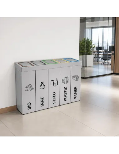 Kosz do segregacji DENEB 5x70L INOX srebrny szczotkowany | 5-komorowy pojemnik