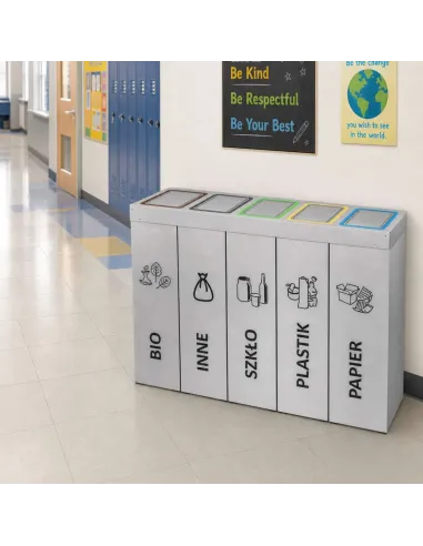 Kosz do segregacji DENEB 5x70L INOX srebrny szczotkowany | 5-komorowy pojemnik