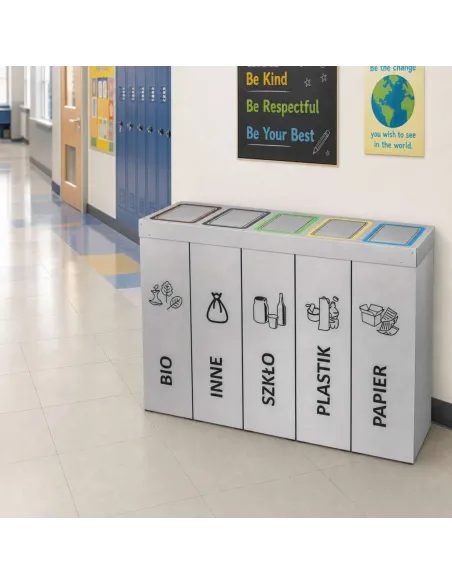 Kosz do segregacji DENEB 5x70L INOX srebrny szczotkowany | 5-komorowy pojemnik