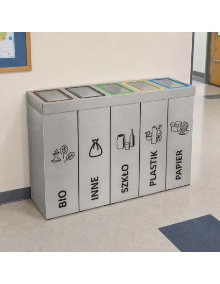 Kosz do segregacji DENEB 5x70L INOX srebrny szczotkowany | 5-komorowy pojemnik
