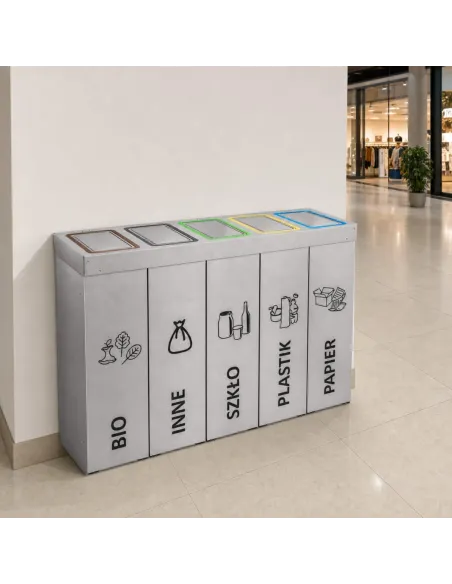 Kosz do segregacji DENEB 5x70L INOX srebrny szczotkowany | 5-komorowy pojemnik