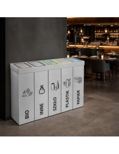 Kosz do segregacji DENEB 5x70L INOX srebrny szczotkowany | 5-komorowy pojemnik