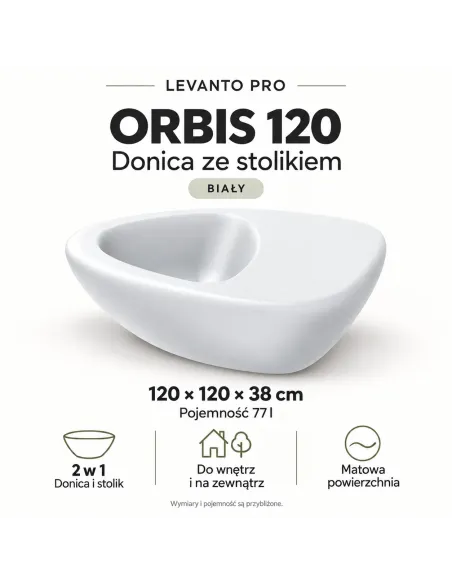 ORBIS 120 LEVANTO PRO – biały – wymiary 120 × 120 × 38 cm, 77 l i zalety