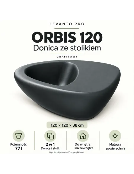ORBIS 120 LEVANTO PRO – grafitowy – wymiary 120 × 120 × 38 cm, 77 l i zalety