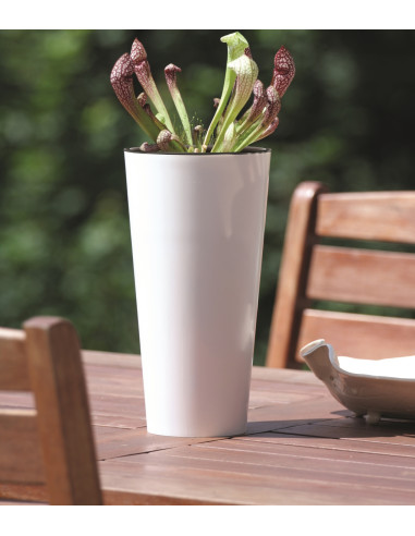 Doniczka wysoka z wkładem 38,1 cm - biały połysk