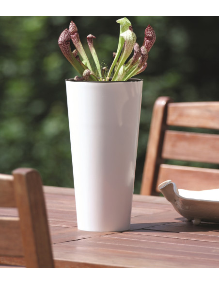 Doniczka wysoka z wkładem 38,1 cm - biały połysk